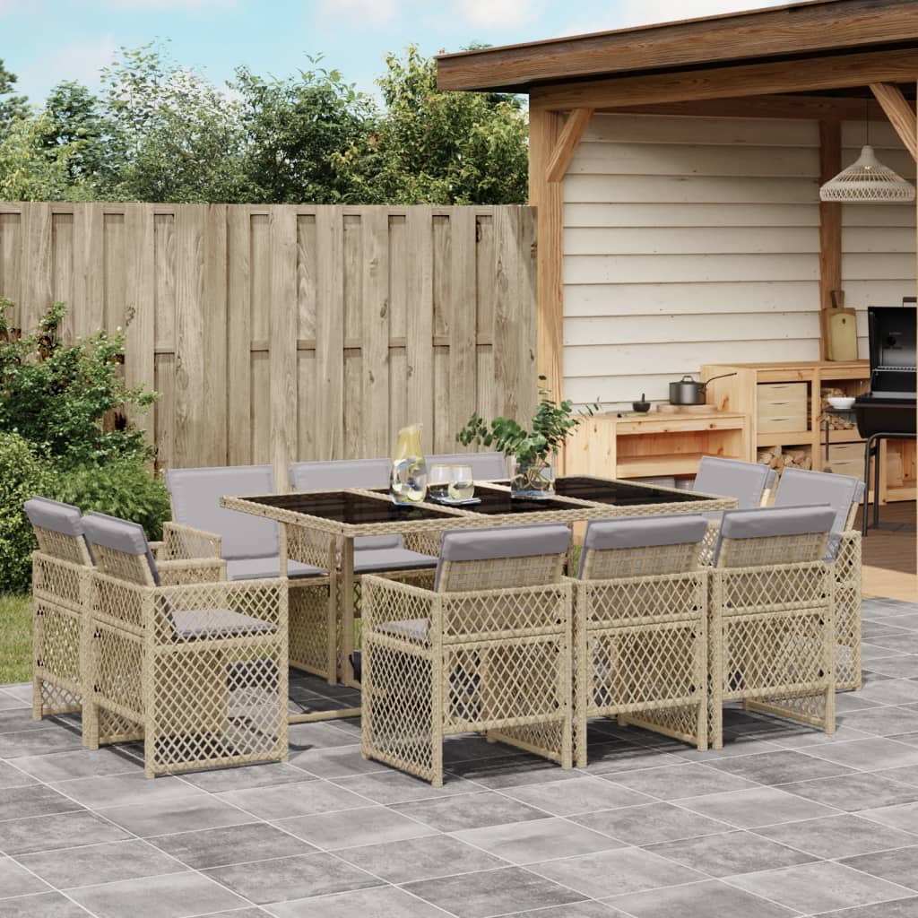 13-delige Tuinset met kussens poly rattan gemengd beige