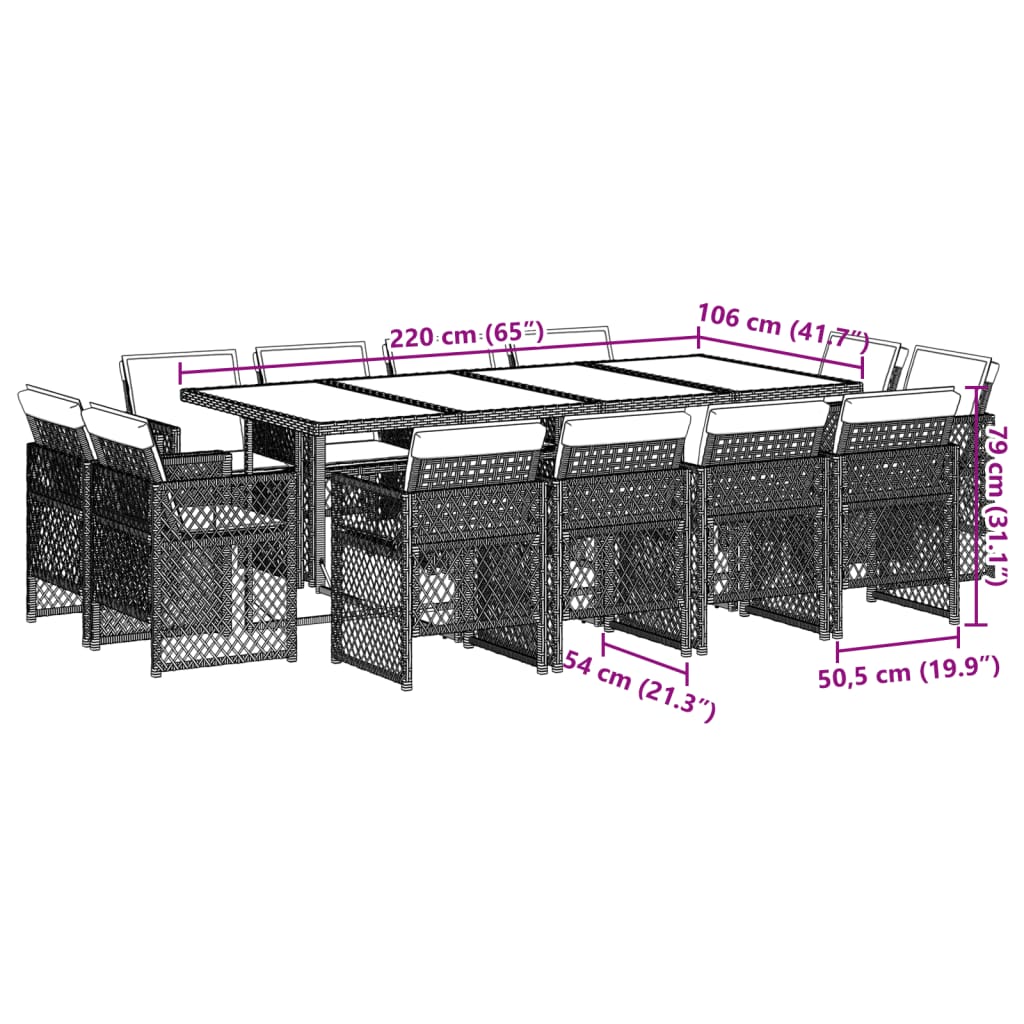 13-delige Tuinset met kussens poly rattan gemengd beige