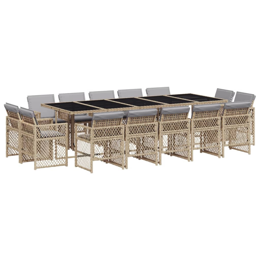 13-delige Tuinset met kussens poly rattan gemengd beige