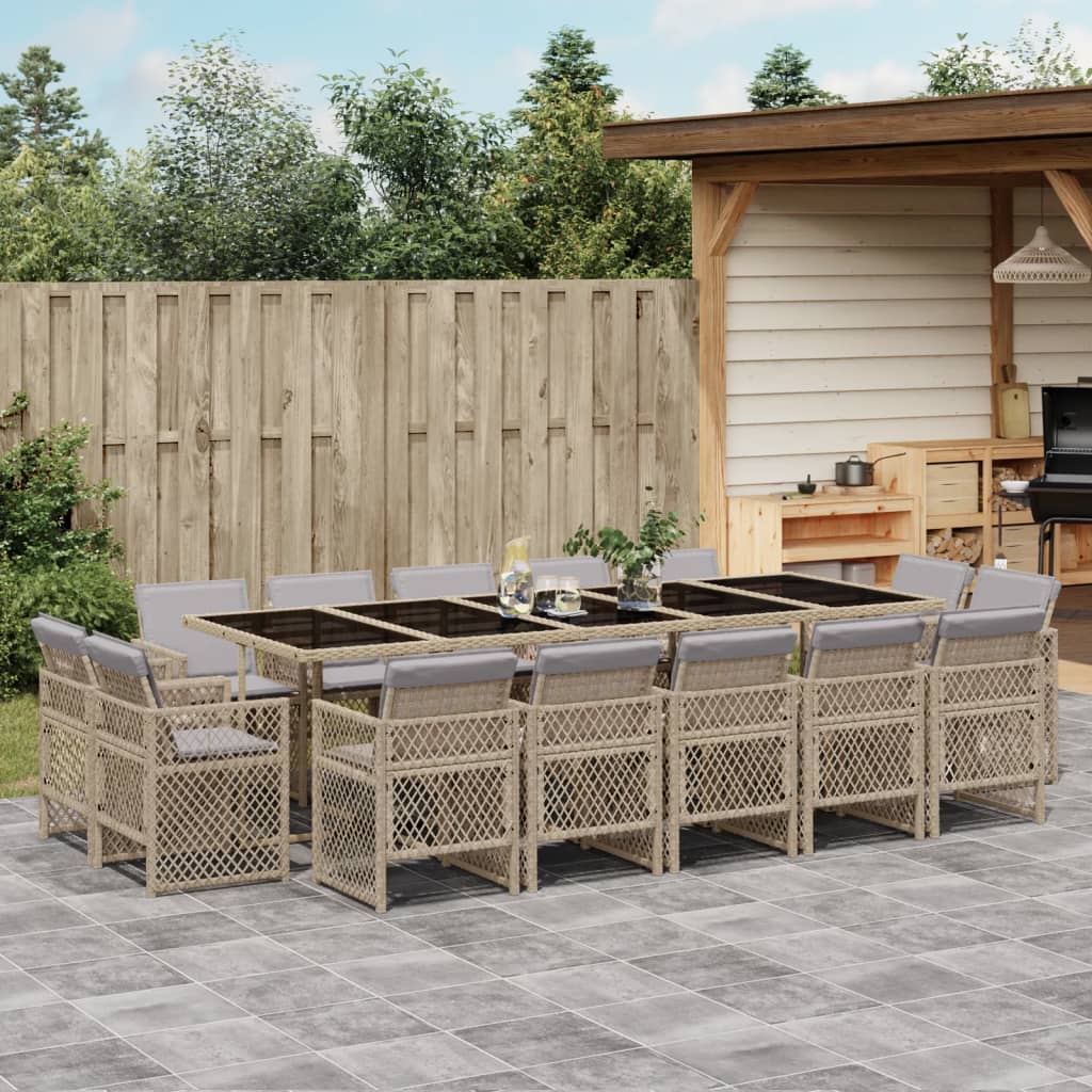 13-delige Tuinset met kussens poly rattan gemengd beige