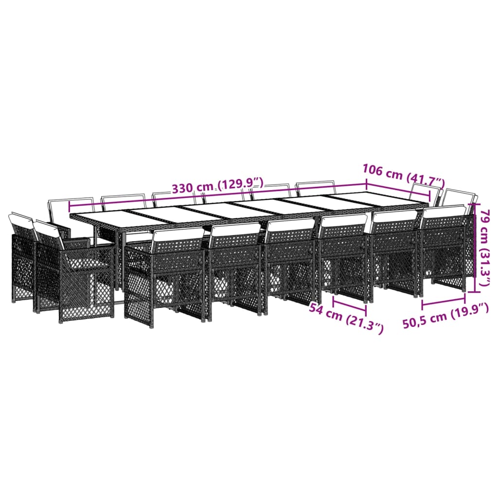 9-delige Tuinset met kussens poly rattan lichtgrijs