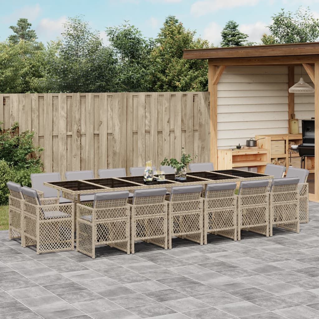 13-delige Tuinset met kussens poly rattan gemengd beige