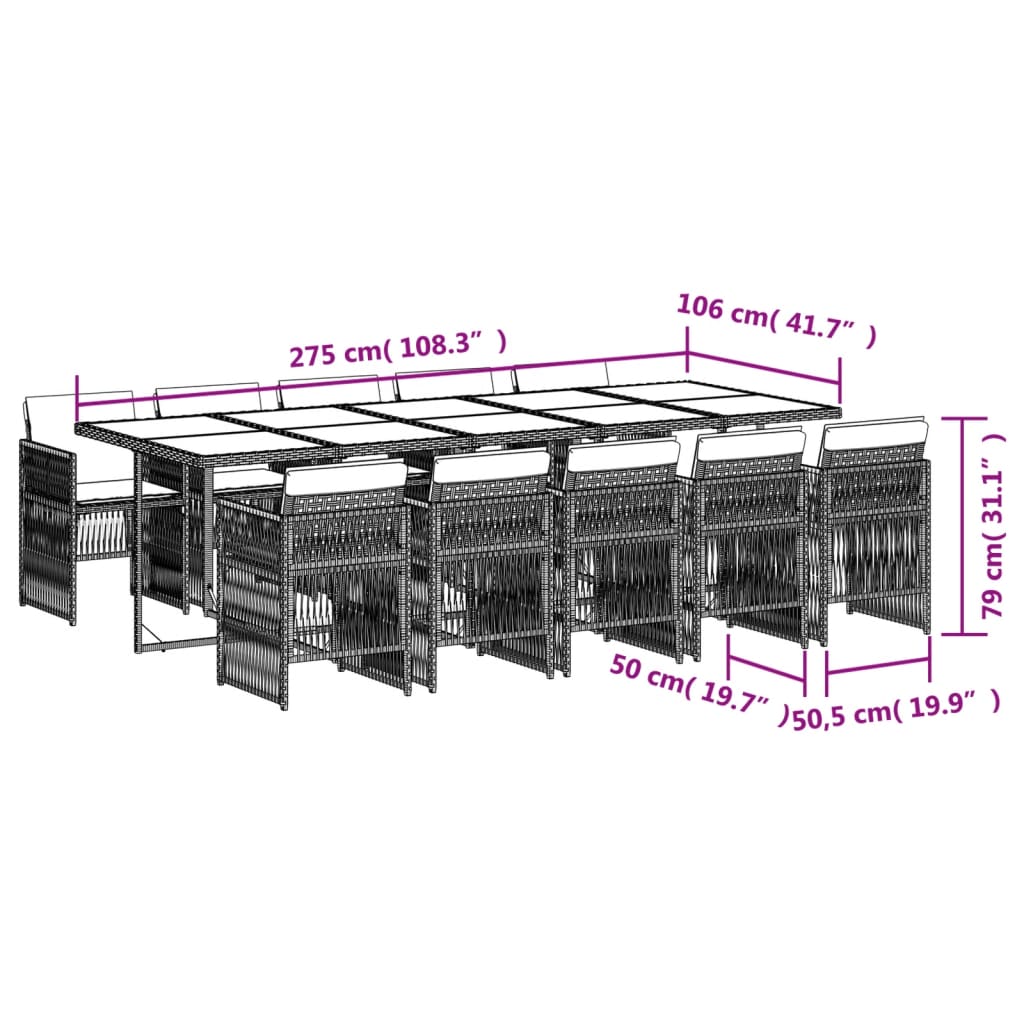 13-delige Tuinset met kussens poly rattan zwart