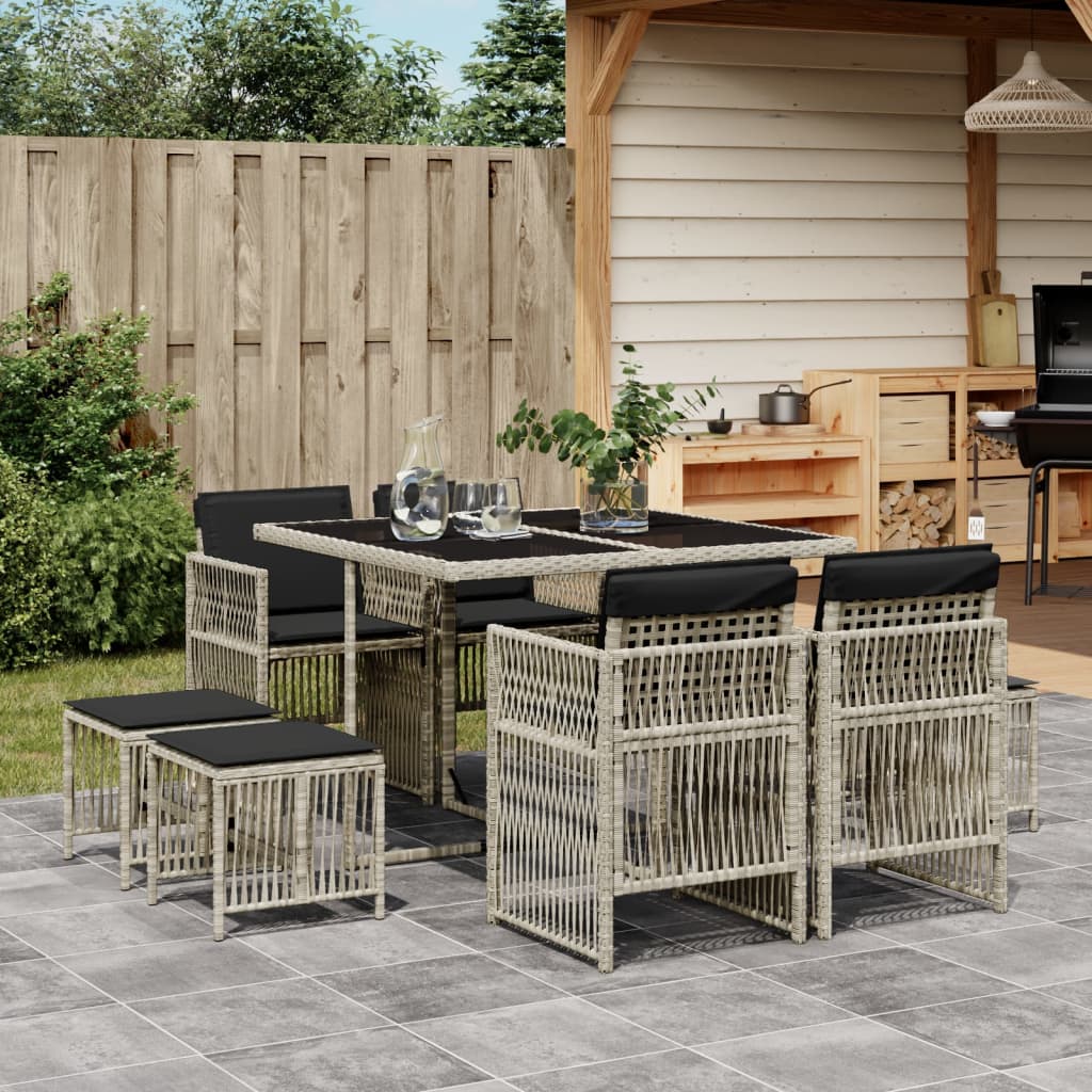 11-delige Tuinset met kussens poly rattan gemengd beige