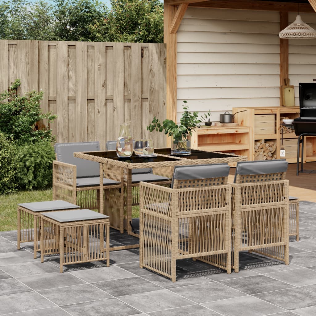 11-delige Tuinset met kussens poly rattan gemengd beige