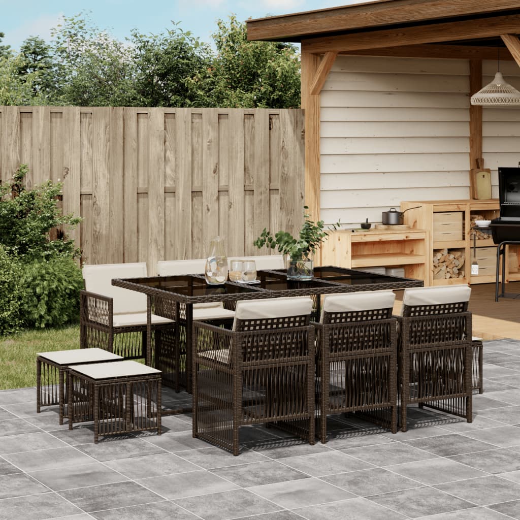 13-delige Tuinset met kussens poly rattan beige