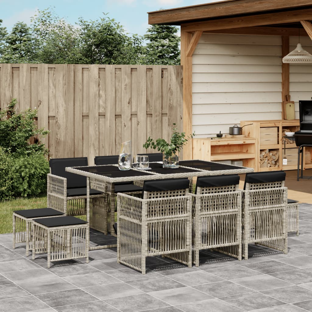 11-delige Tuinset met kussens poly rattan gemengd beige