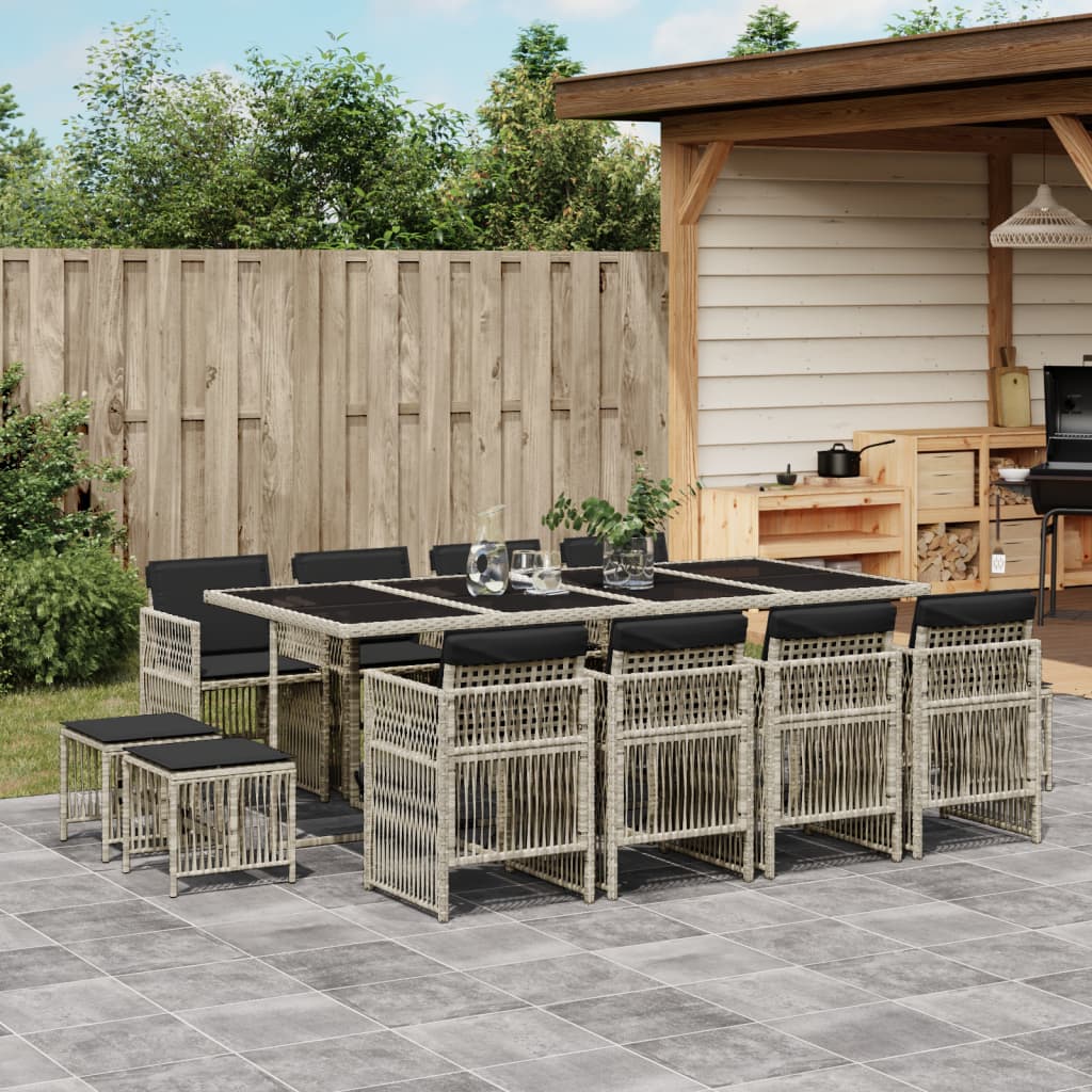 11-delige Tuinset met kussens poly rattan gemengd beige