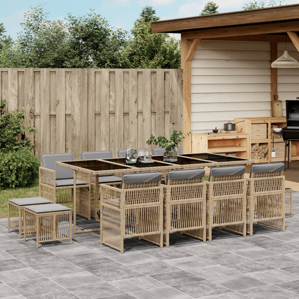 11-delige Tuinset met kussens poly rattan gemengd beige