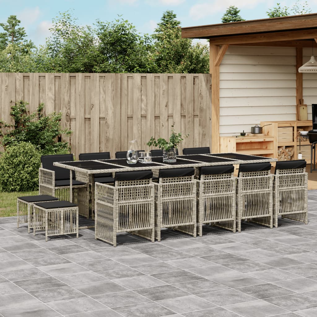 11-delige Tuinset met kussens poly rattan gemengd beige