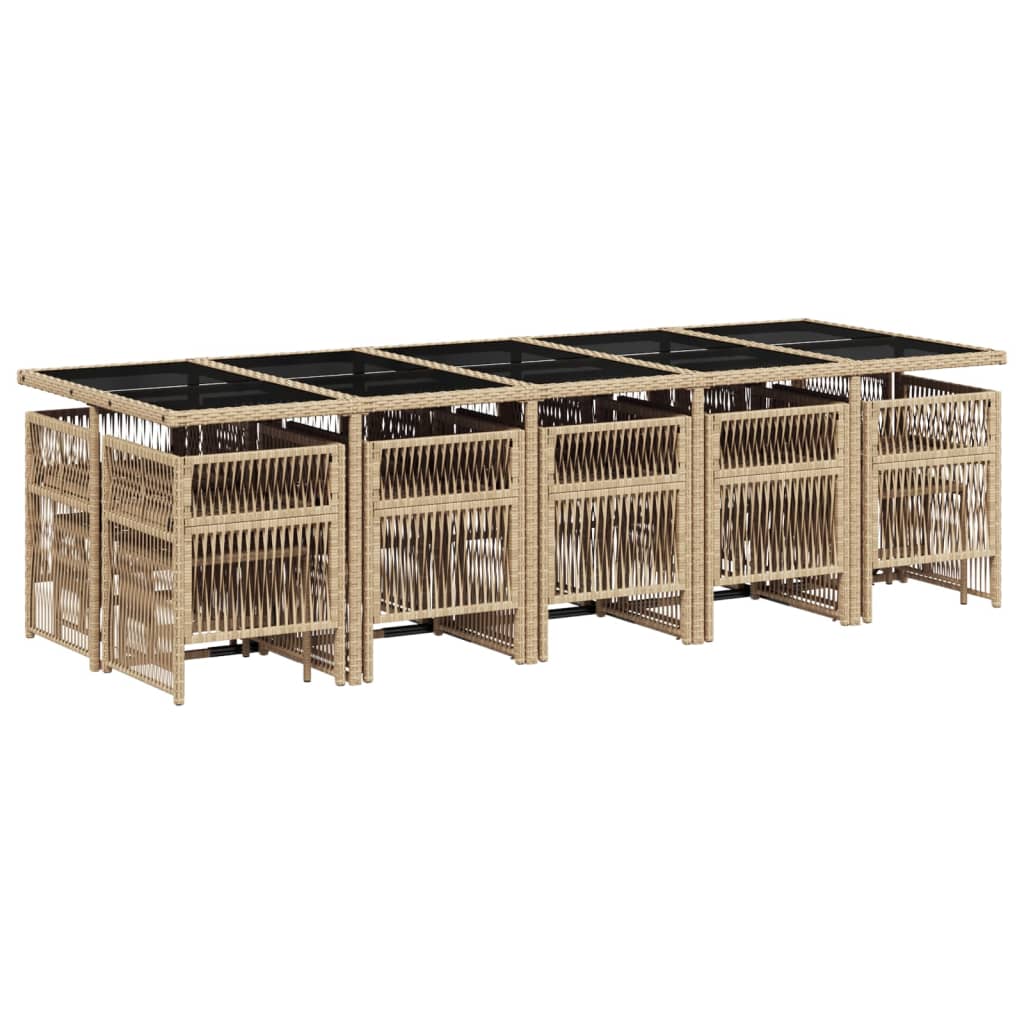 11-delige Tuinset met kussens poly rattan gemengd beige