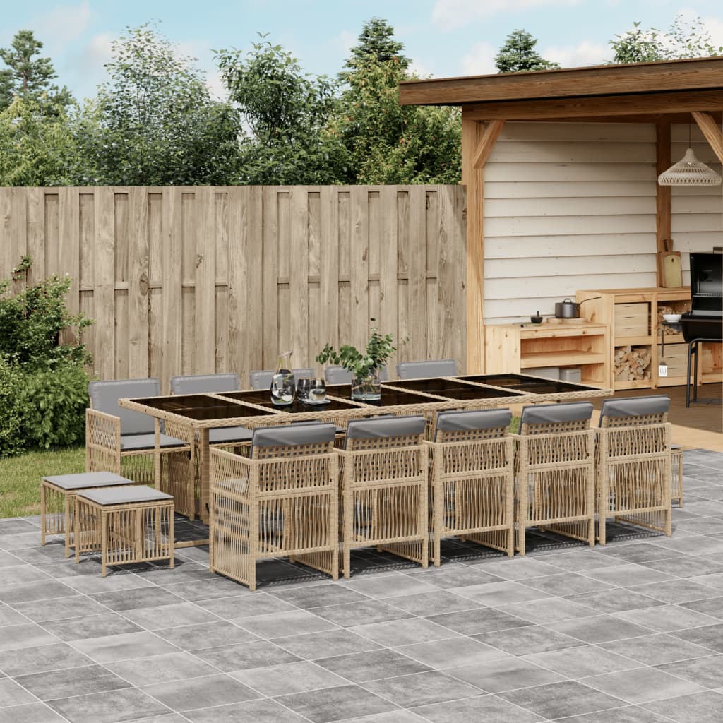 11-delige Tuinset met kussens poly rattan gemengd beige