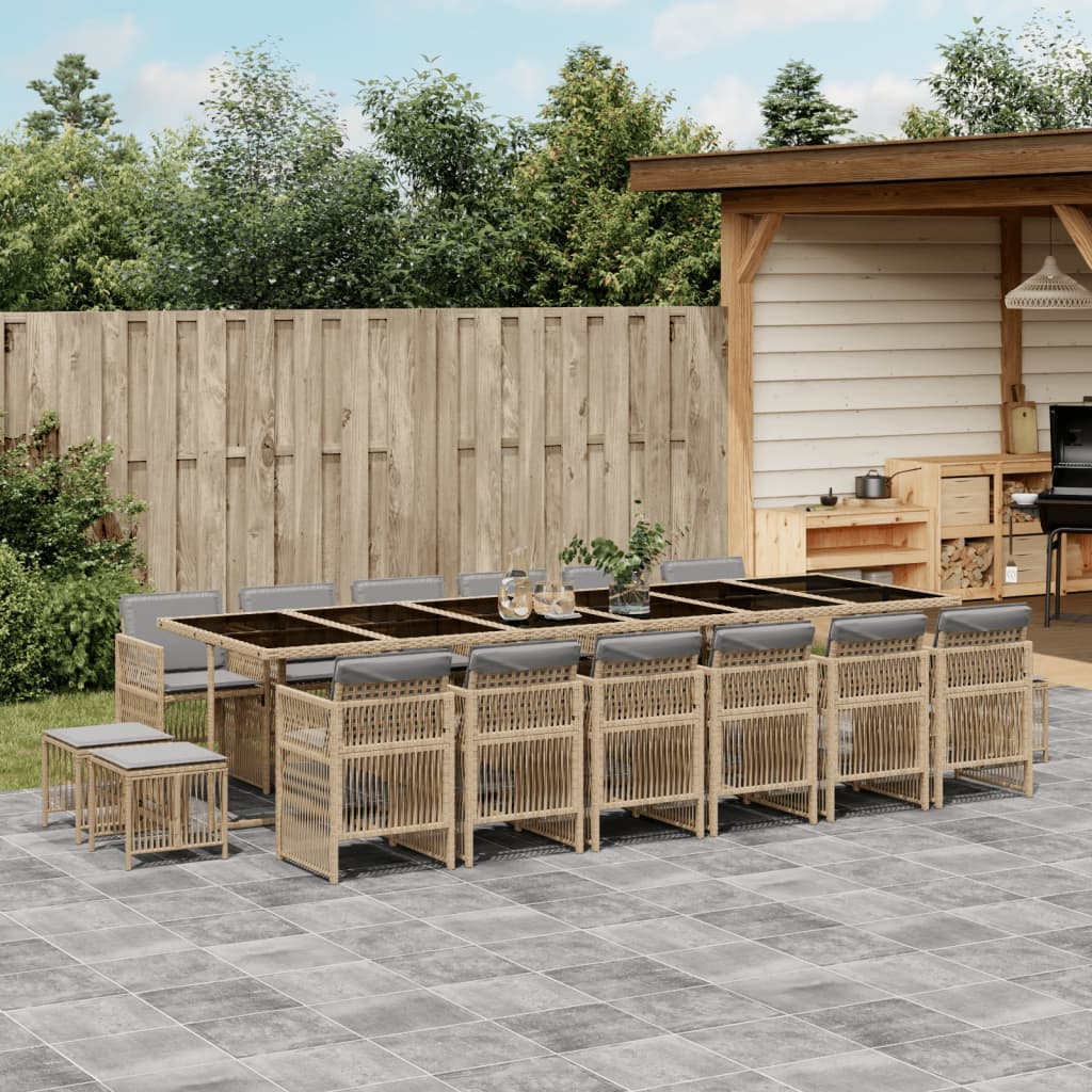 11-delige Tuinset met kussens poly rattan gemengd beige