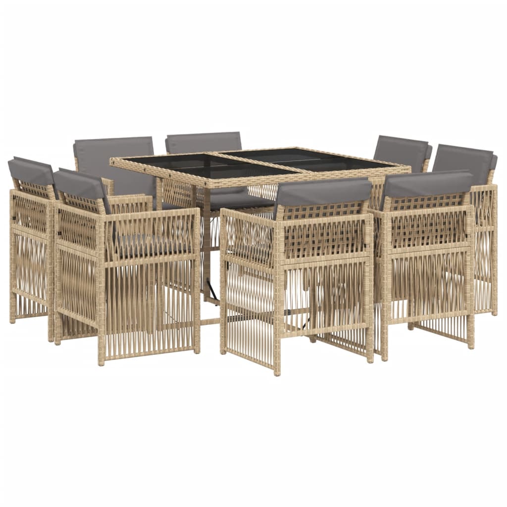 15-delige Tuinset met kussens poly rattan gemengd beige