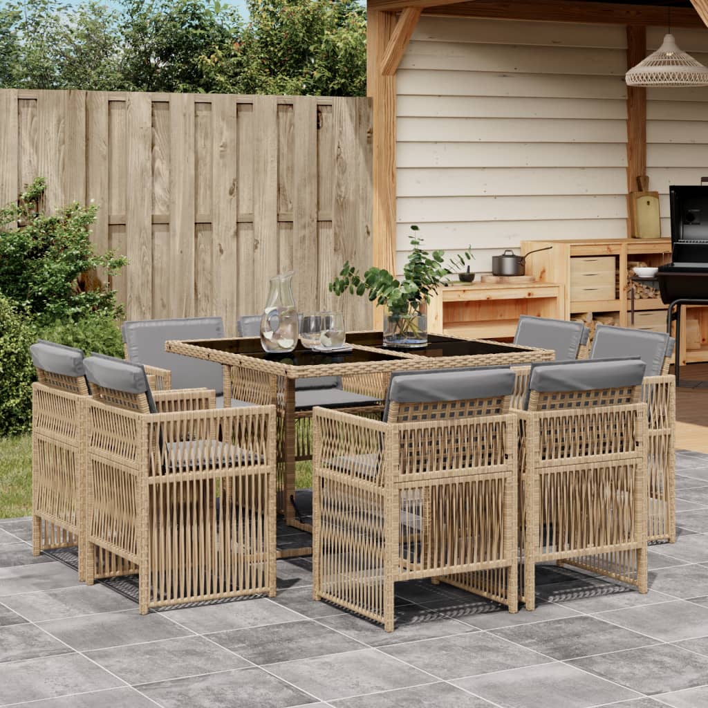 15-delige Tuinset met kussens poly rattan gemengd beige