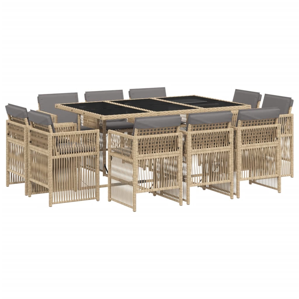 15-delige Tuinset met kussens poly rattan gemengd beige