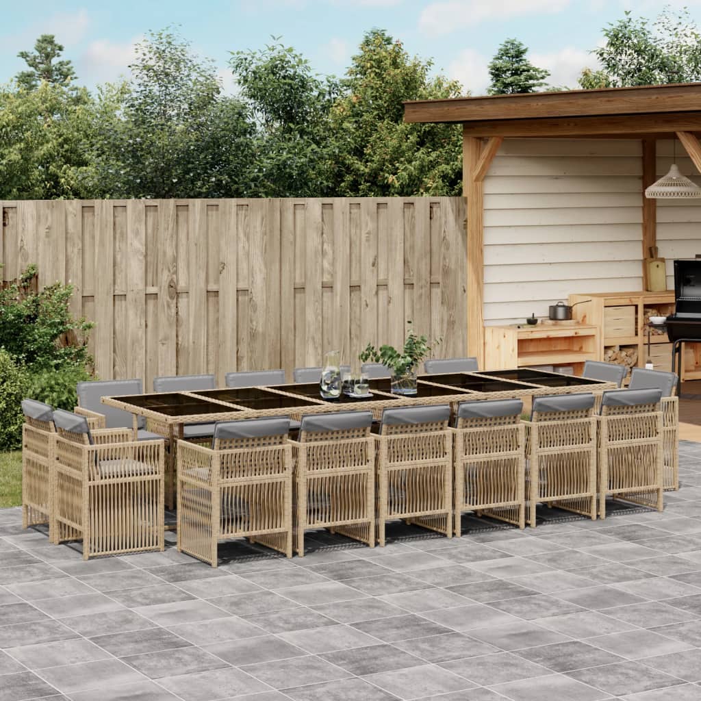 15-delige Tuinset met kussens poly rattan gemengd beige