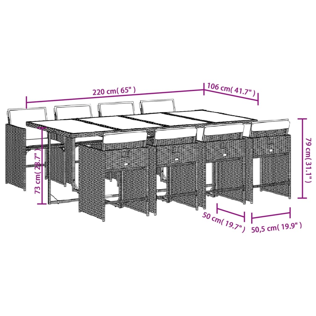 9-delige Tuinset met kussens poly rattan lichtgrijs