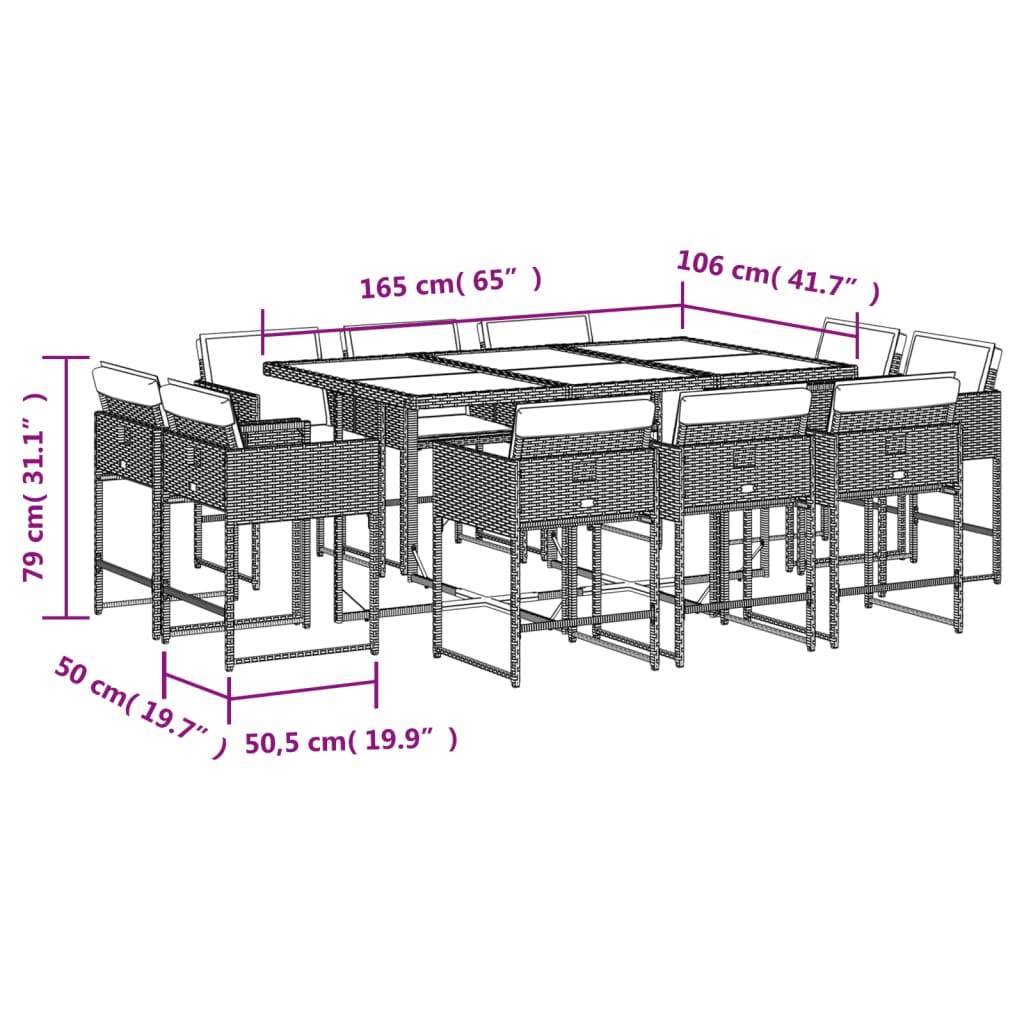 13-delige Tuinset met kussens poly rattan lichtgrijs