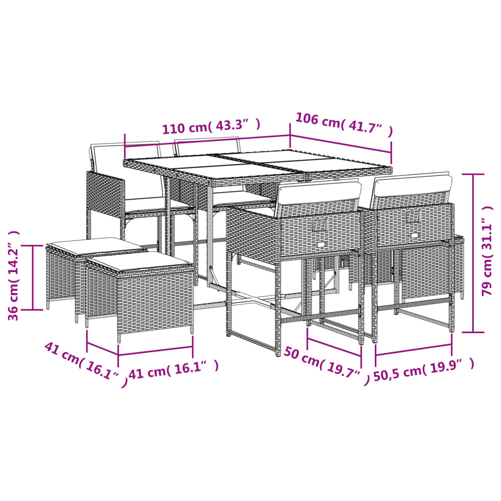 Ensemble de jardin 17 pièces avec coussins en polyrotin