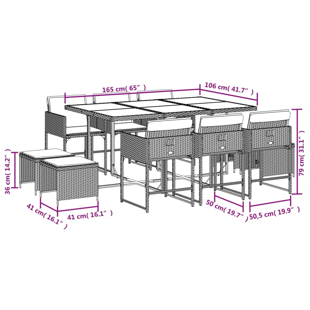 13-delige Tuinset met kussens poly rattan zwart