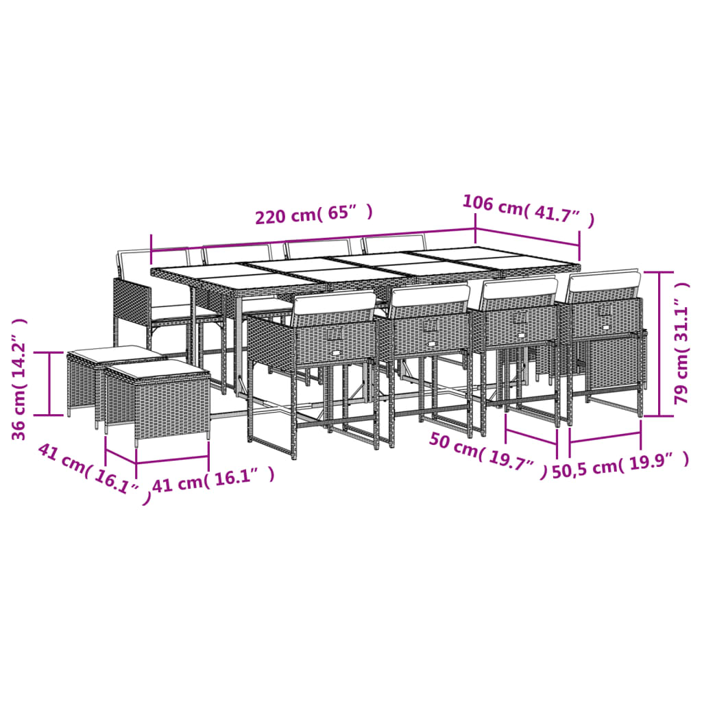 Ensemble de jardin 17 pièces avec coussins en polyrotin