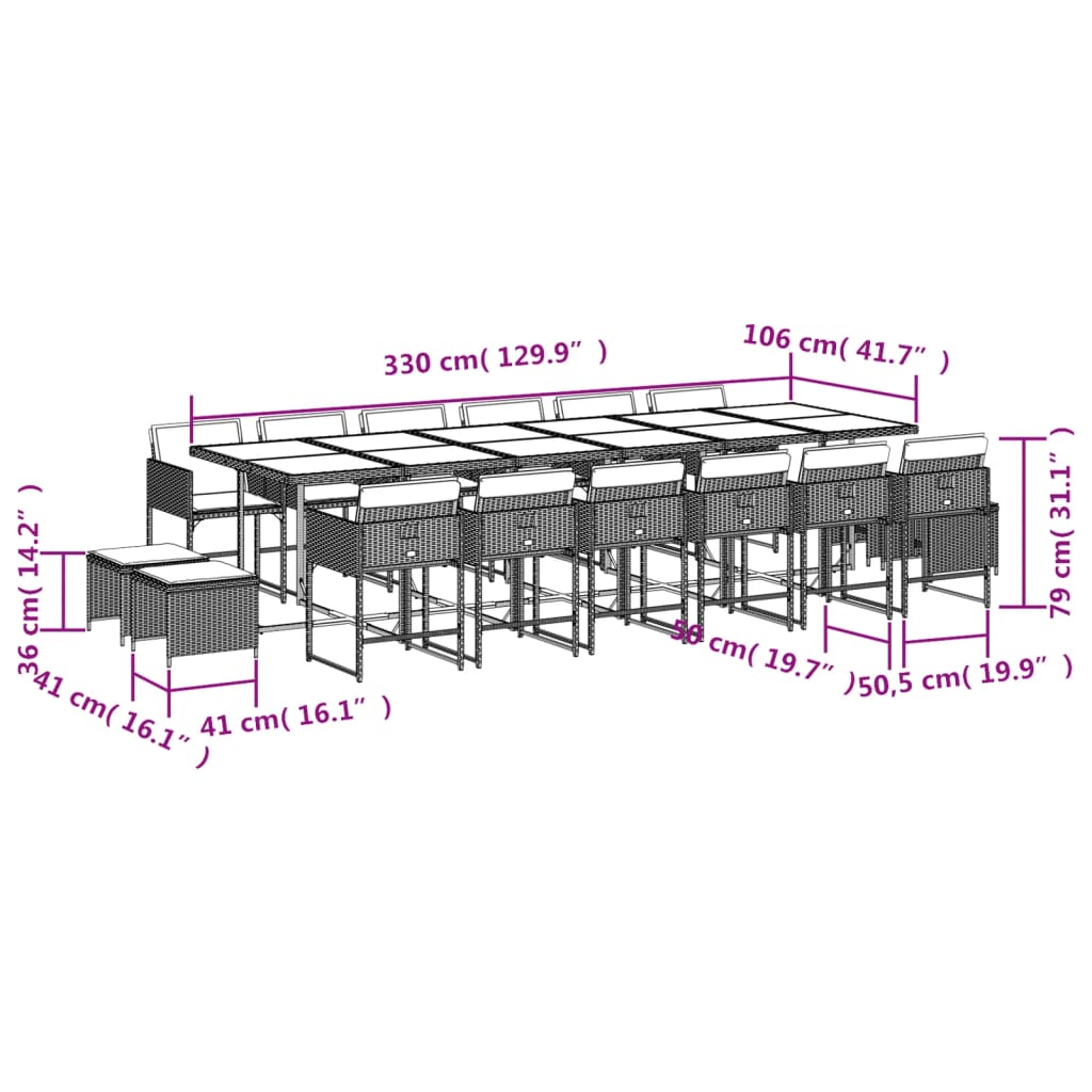 Ensemble de jardin 17 pièces avec coussins en polyrotin