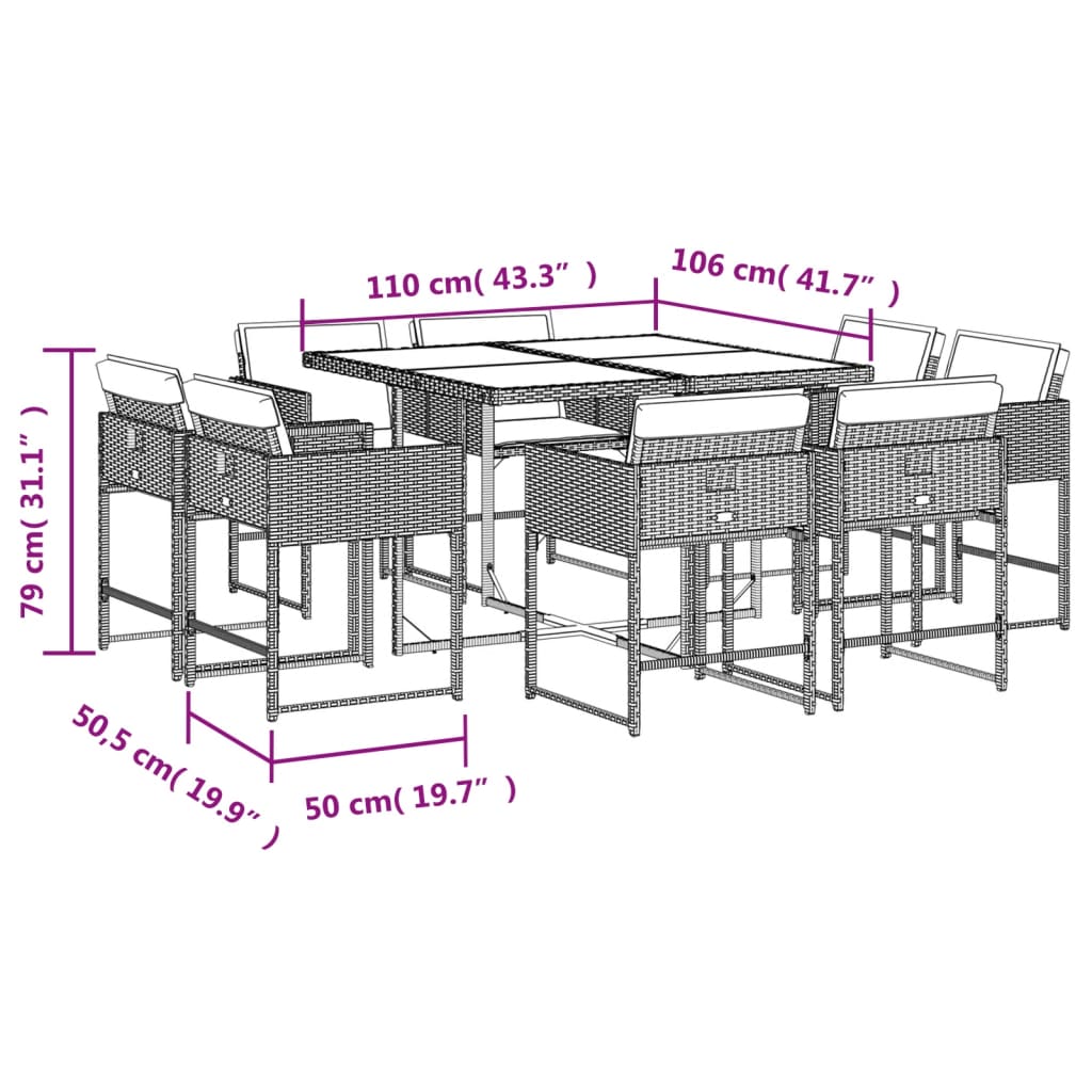 13-delige Tuinset met kussens poly rattan