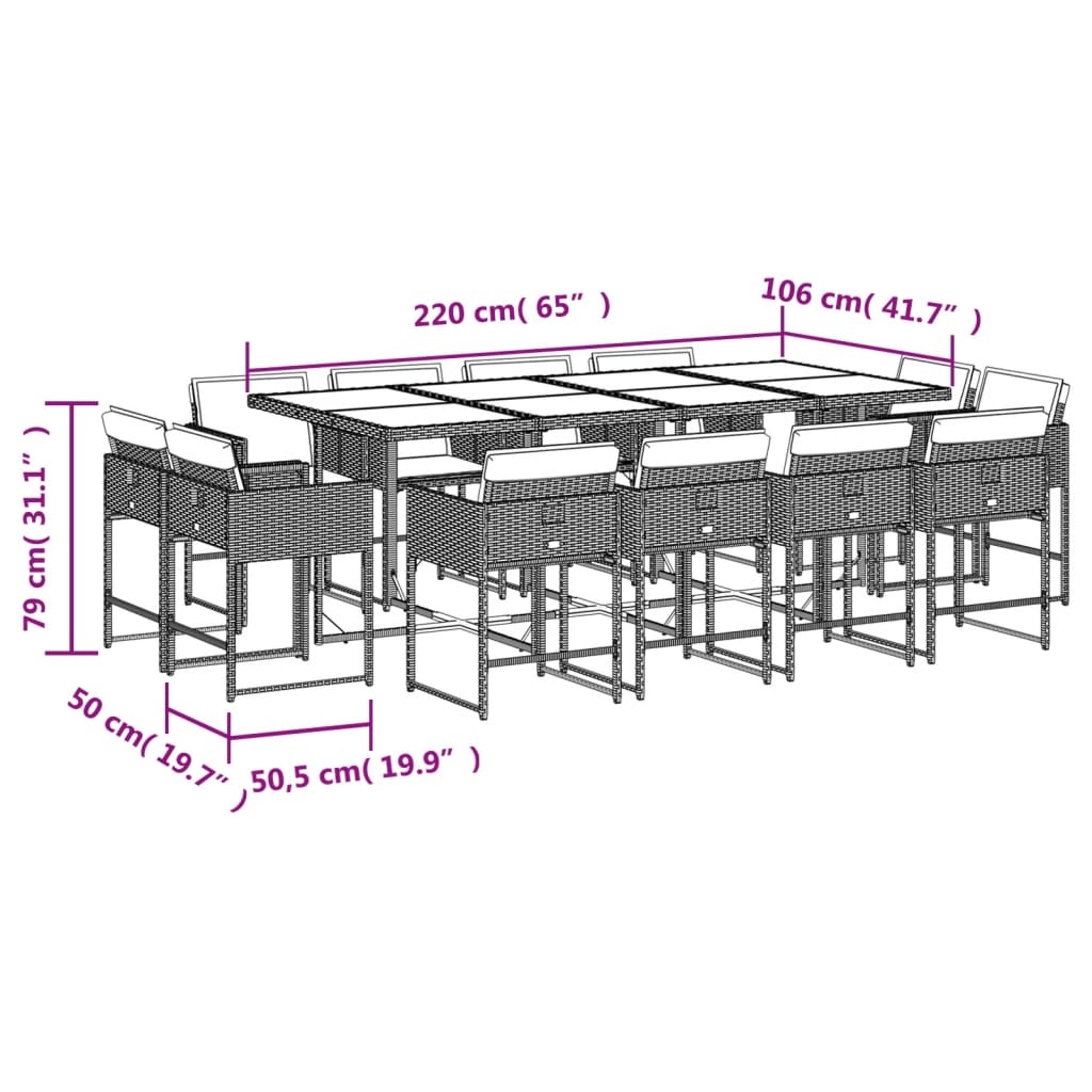 13-delige Tuinset met kussens poly rattan