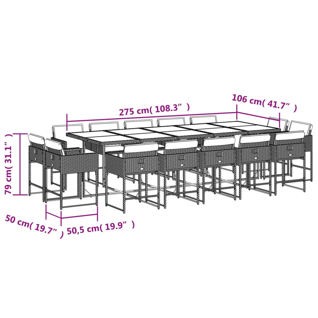 13-delige Tuinset met kussens poly rattan