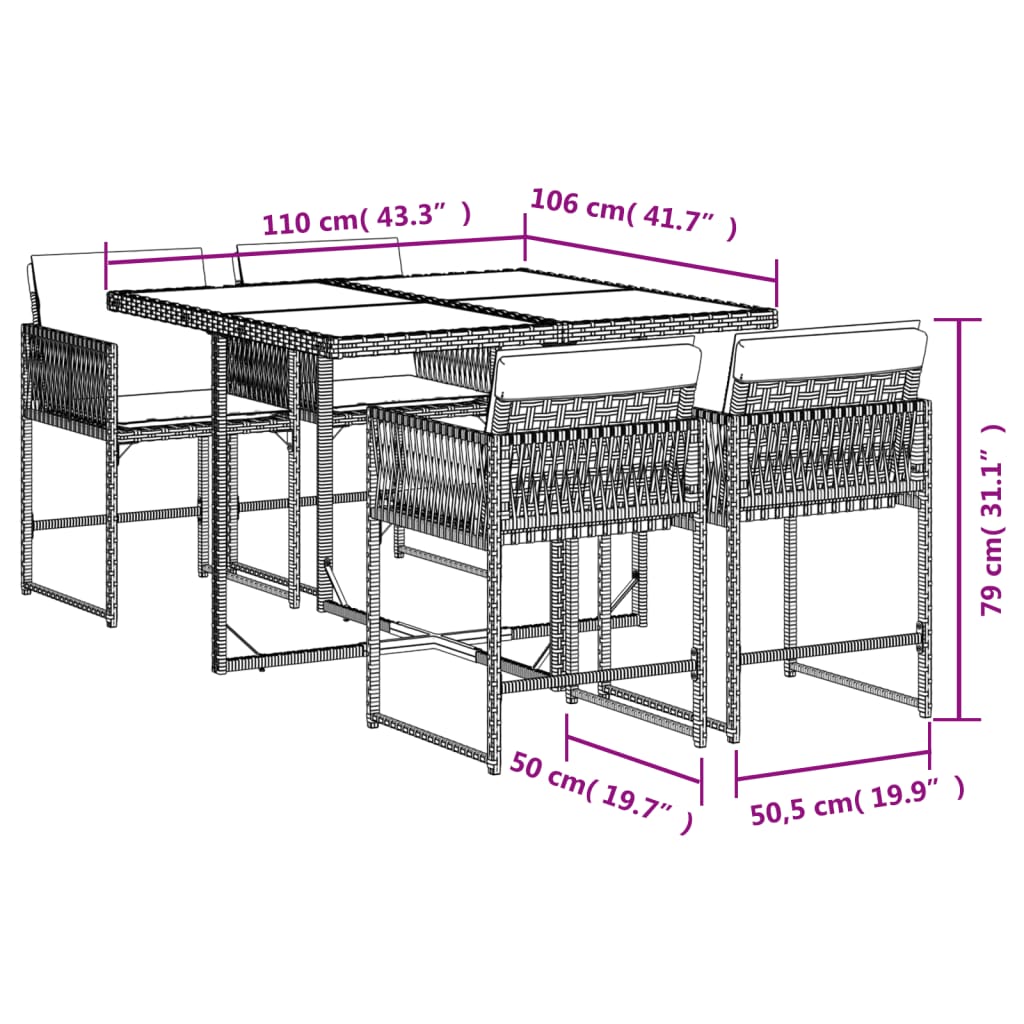 5-delige Tuinset met kussens poly rattan