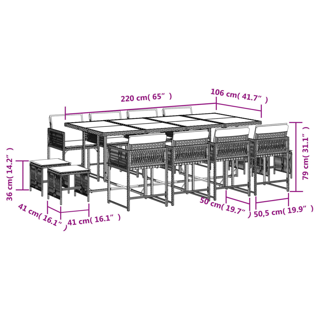 Ensemble de jardin 9 pièces avec coussins en polyrotin