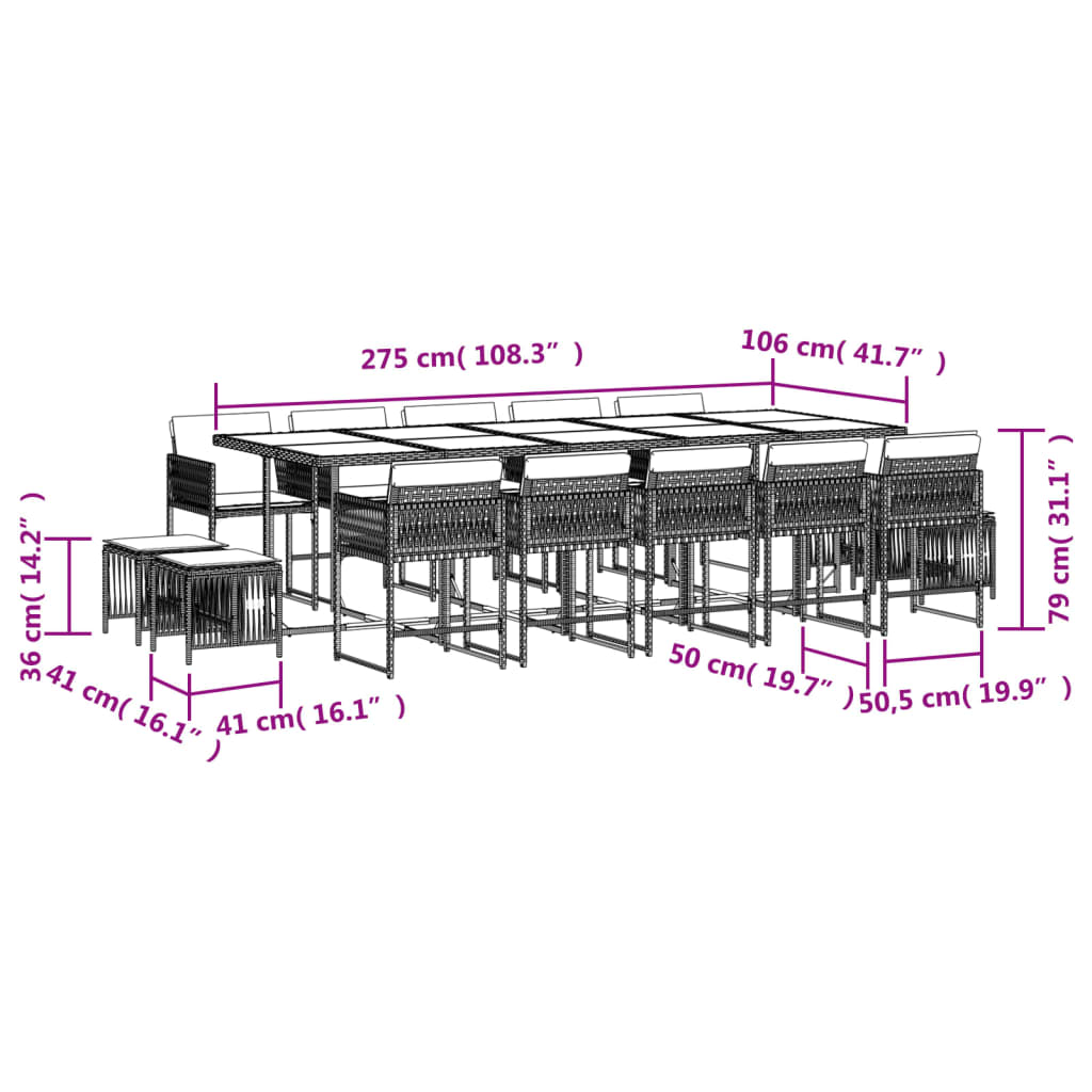 9-delige Tuinset met kussens poly rattan