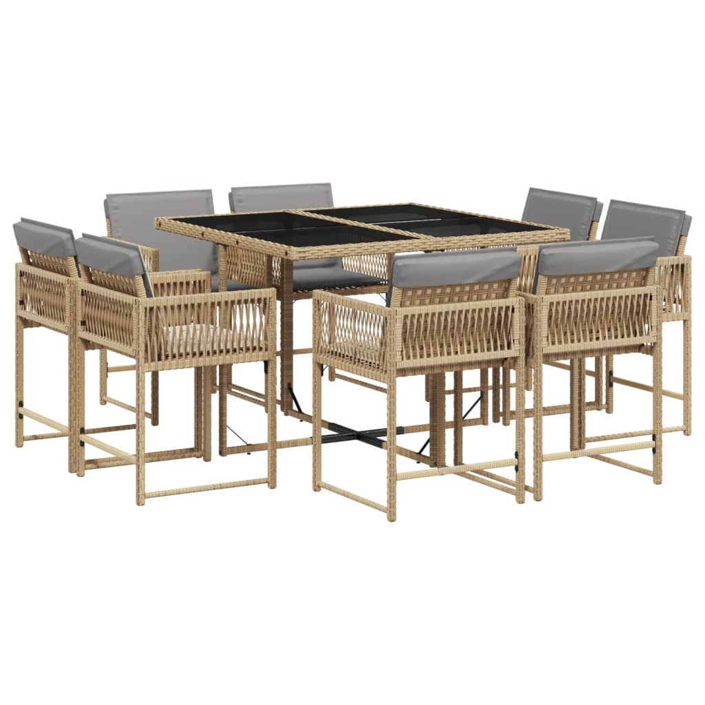 13-delige Tuinset met kussens poly rattan gemengd beige