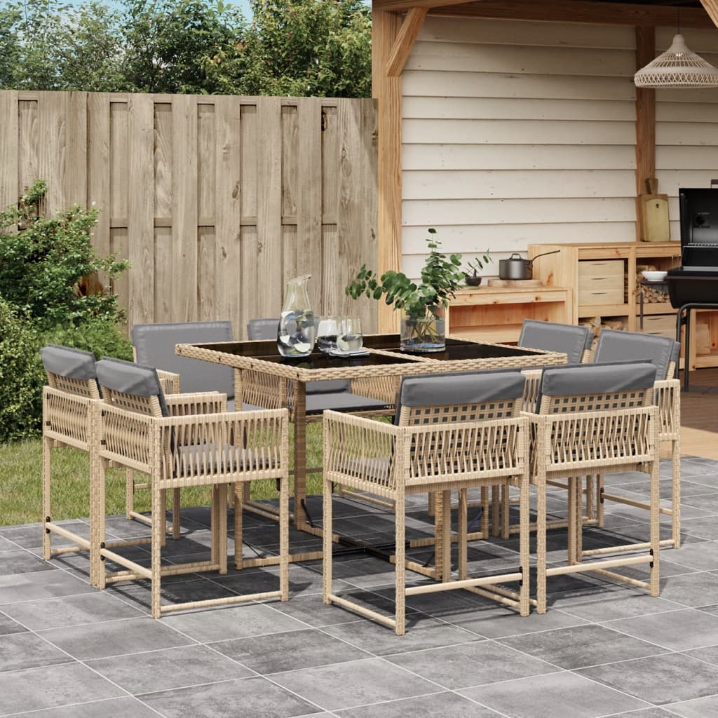 13-delige Tuinset met kussens poly rattan gemengd beige