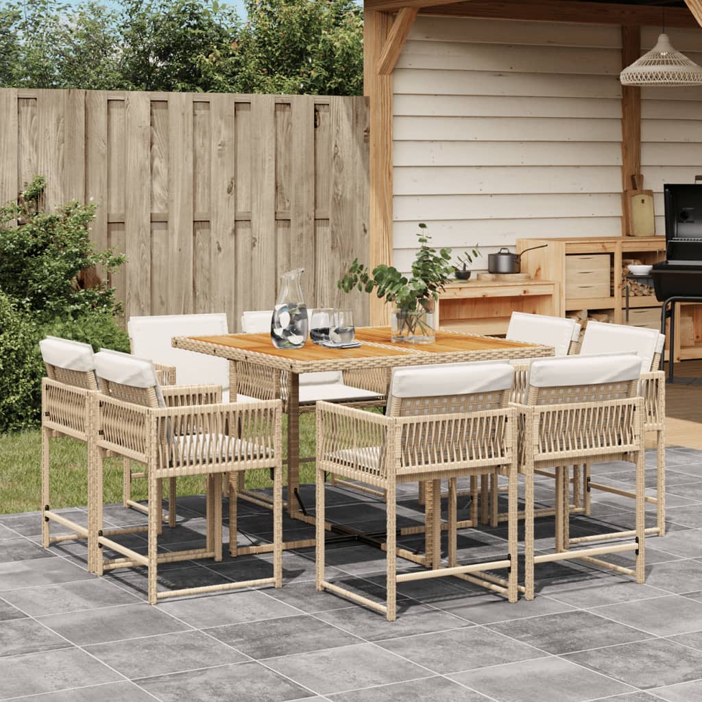 13-delige Tuinset met kussens poly rattan gemengd beige