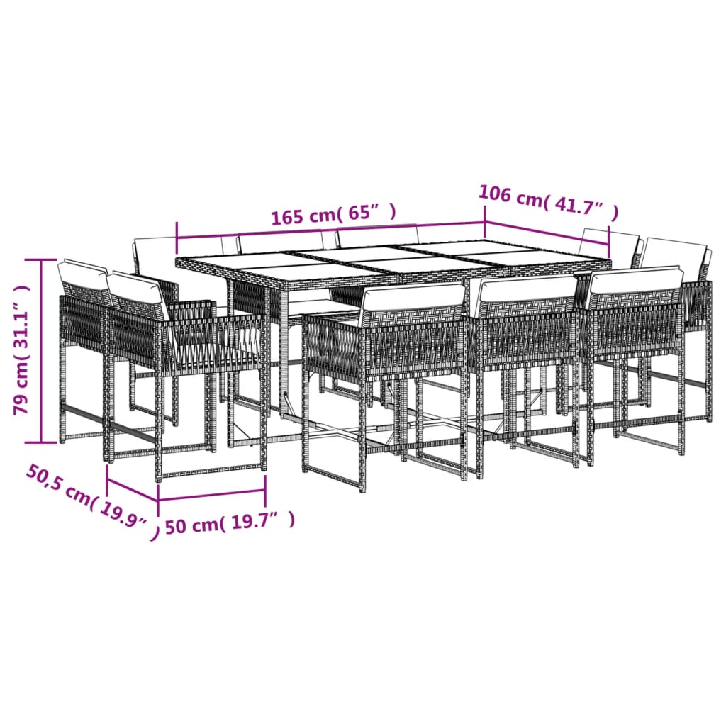 17-delige Tuinset met kussens poly rattan zwart