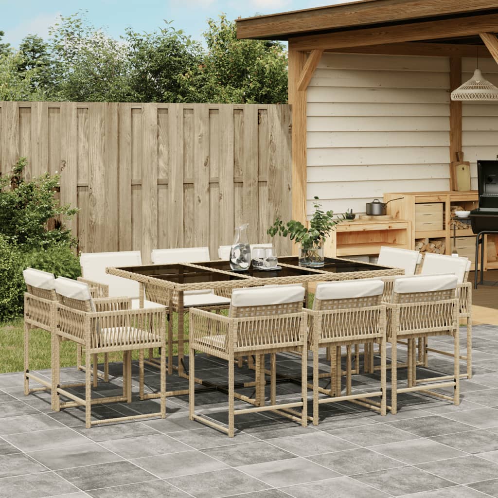 13-delige Tuinset met kussens poly rattan gemengd beige