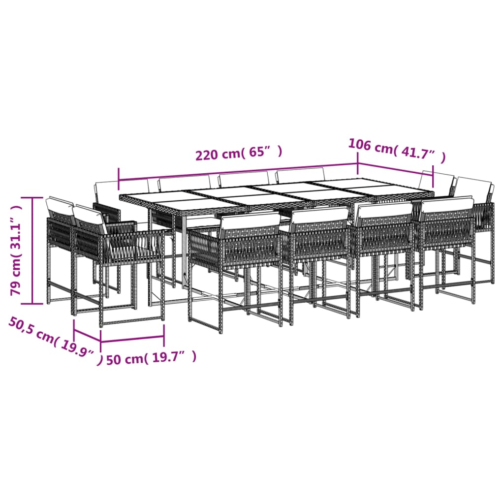 13-delige Tuinset met kussens poly rattan gemengd beige