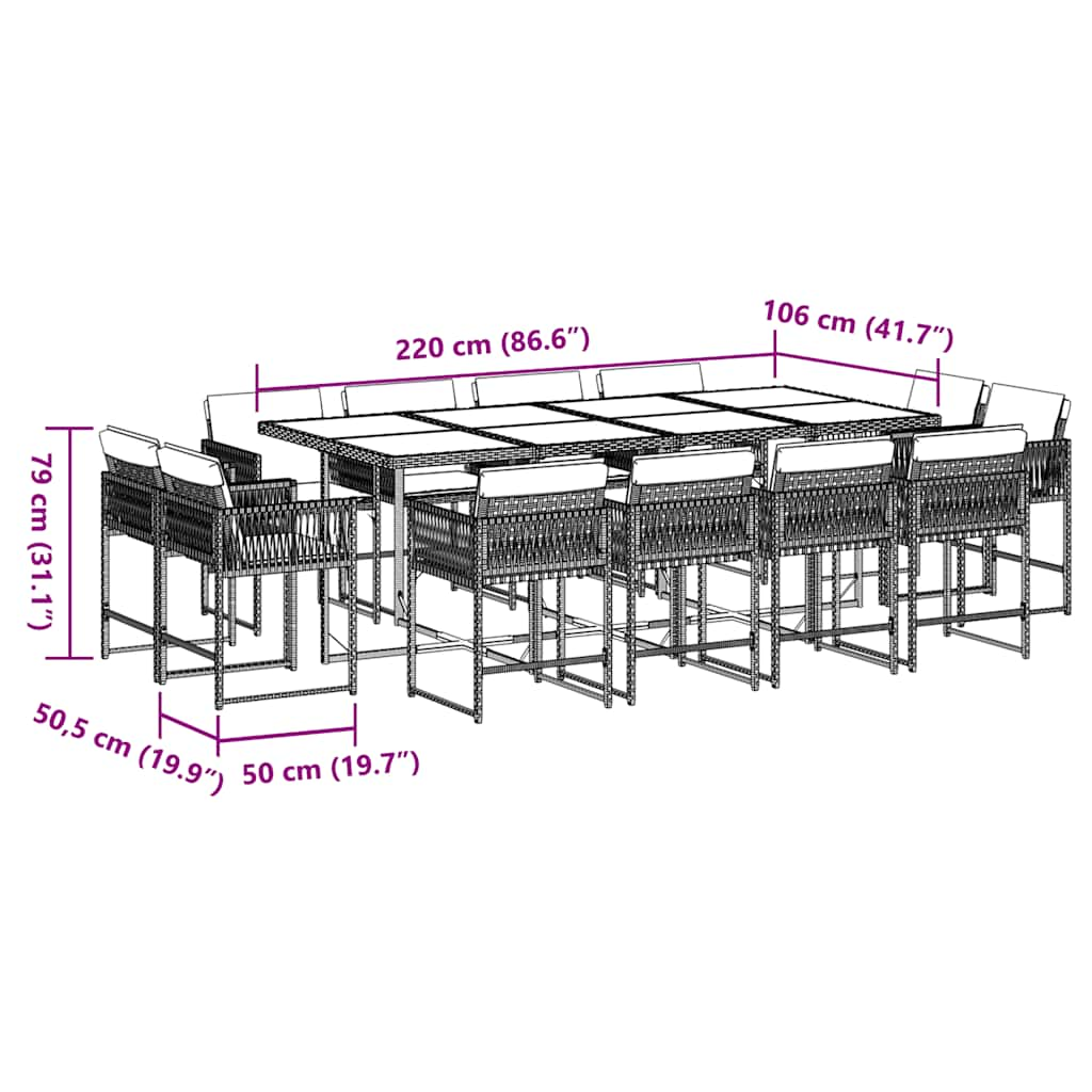 13-delige Tuinset met kussens poly rattan gemengd beige