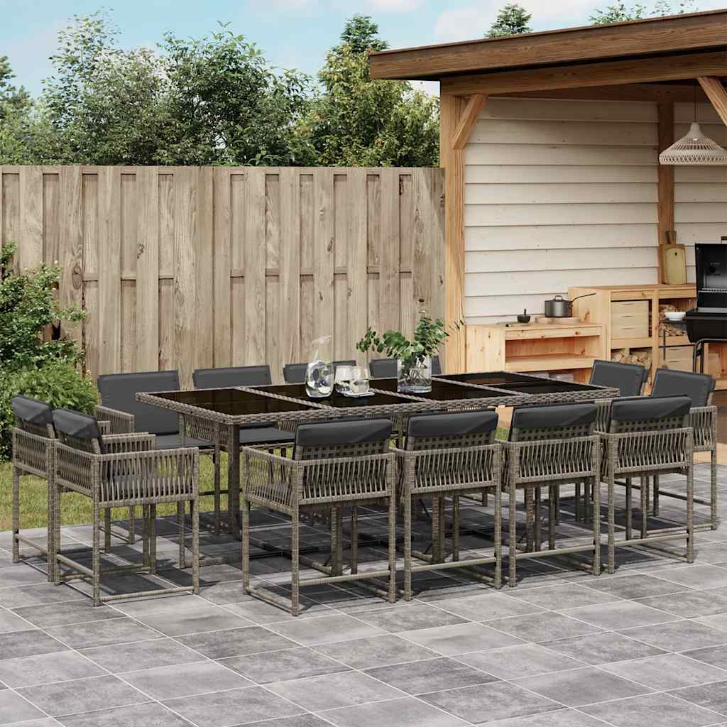 13-delige Tuinset met kussens poly rattan gemengd beige