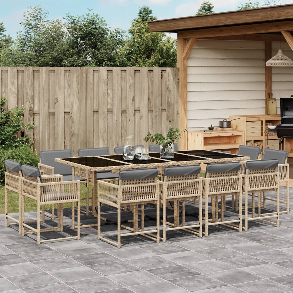 13-delige Tuinset met kussens poly rattan gemengd beige