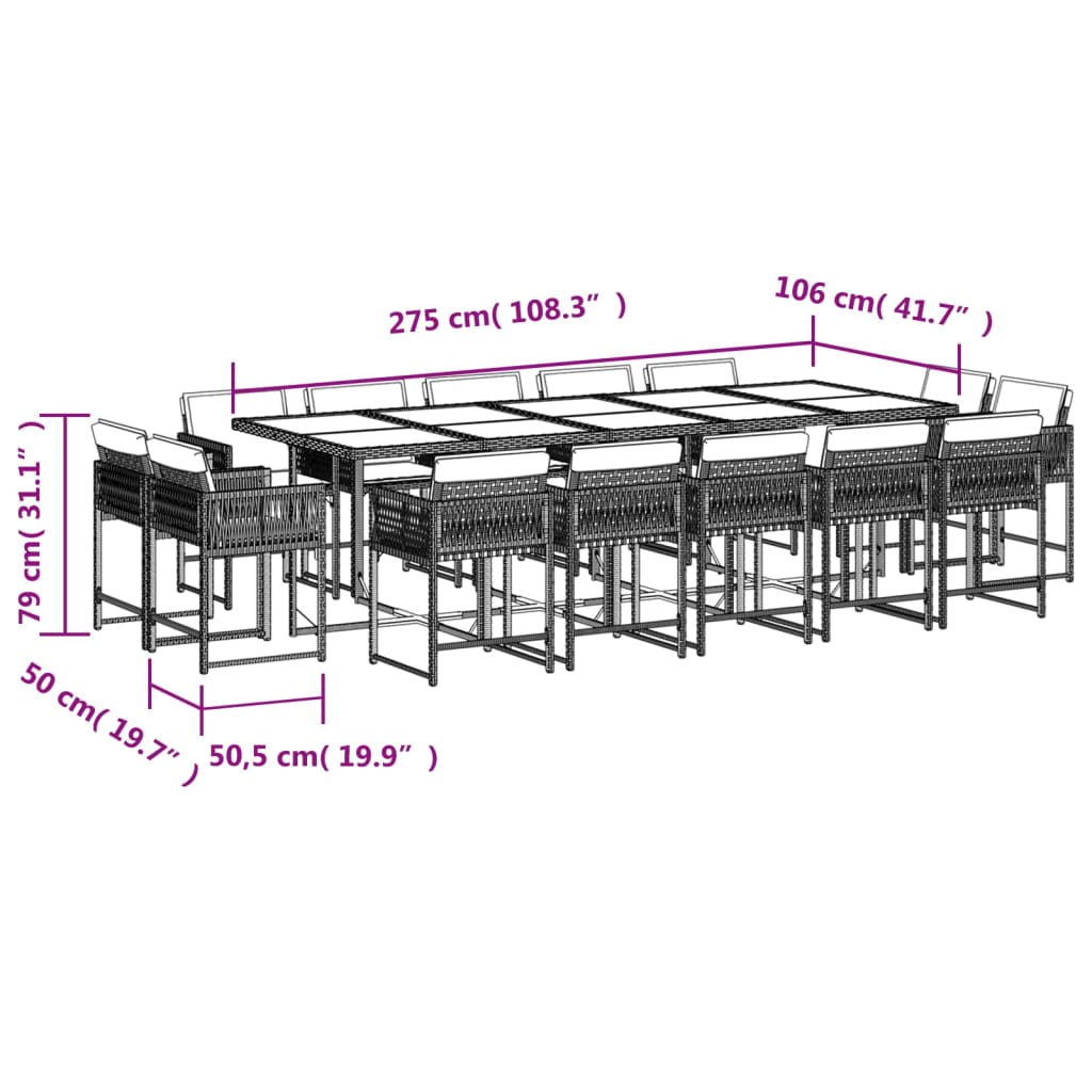 Ensemble de jardin 9 pièces avec coussins en polyrotin