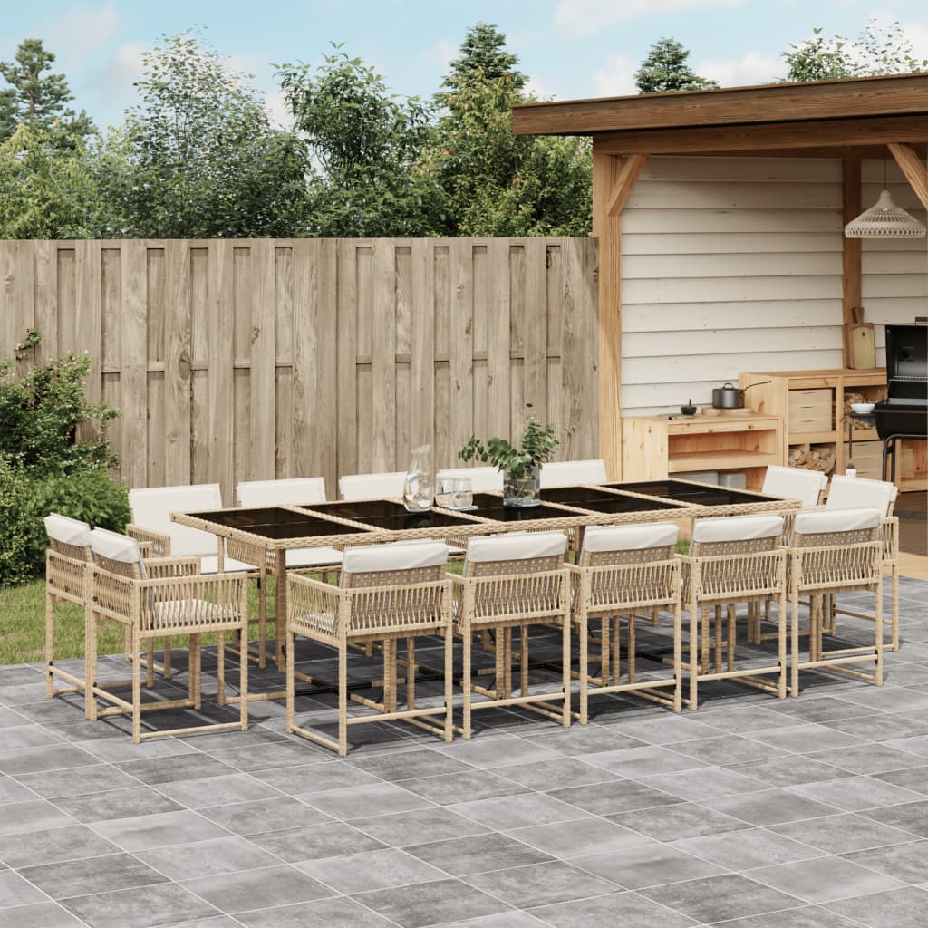 13-delige Tuinset met kussens poly rattan gemengd beige