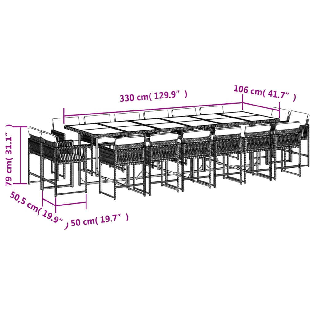 Ensemble de jardin 9 pièces avec coussins en polyrotin