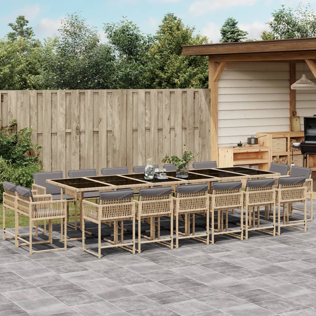 13-delige Tuinset met kussens poly rattan gemengd beige