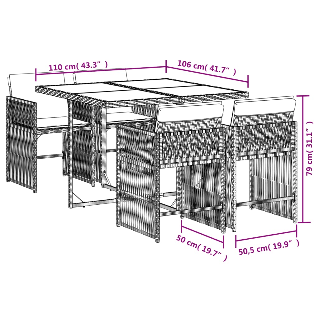 5-delige Tuinset met kussens poly rattan