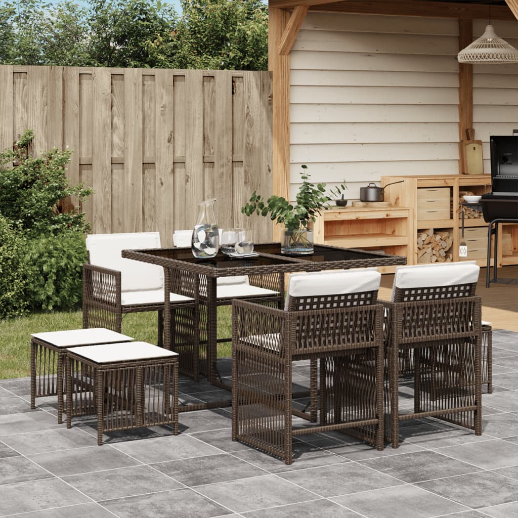 17-delige Tuinset met kussens poly rattan beige