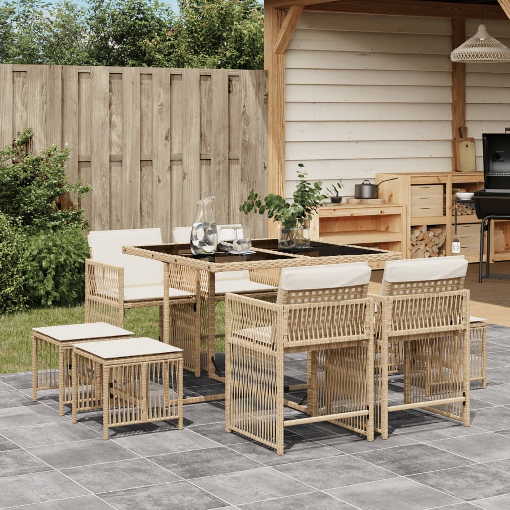 17-delige Tuinset met kussens poly rattan beige