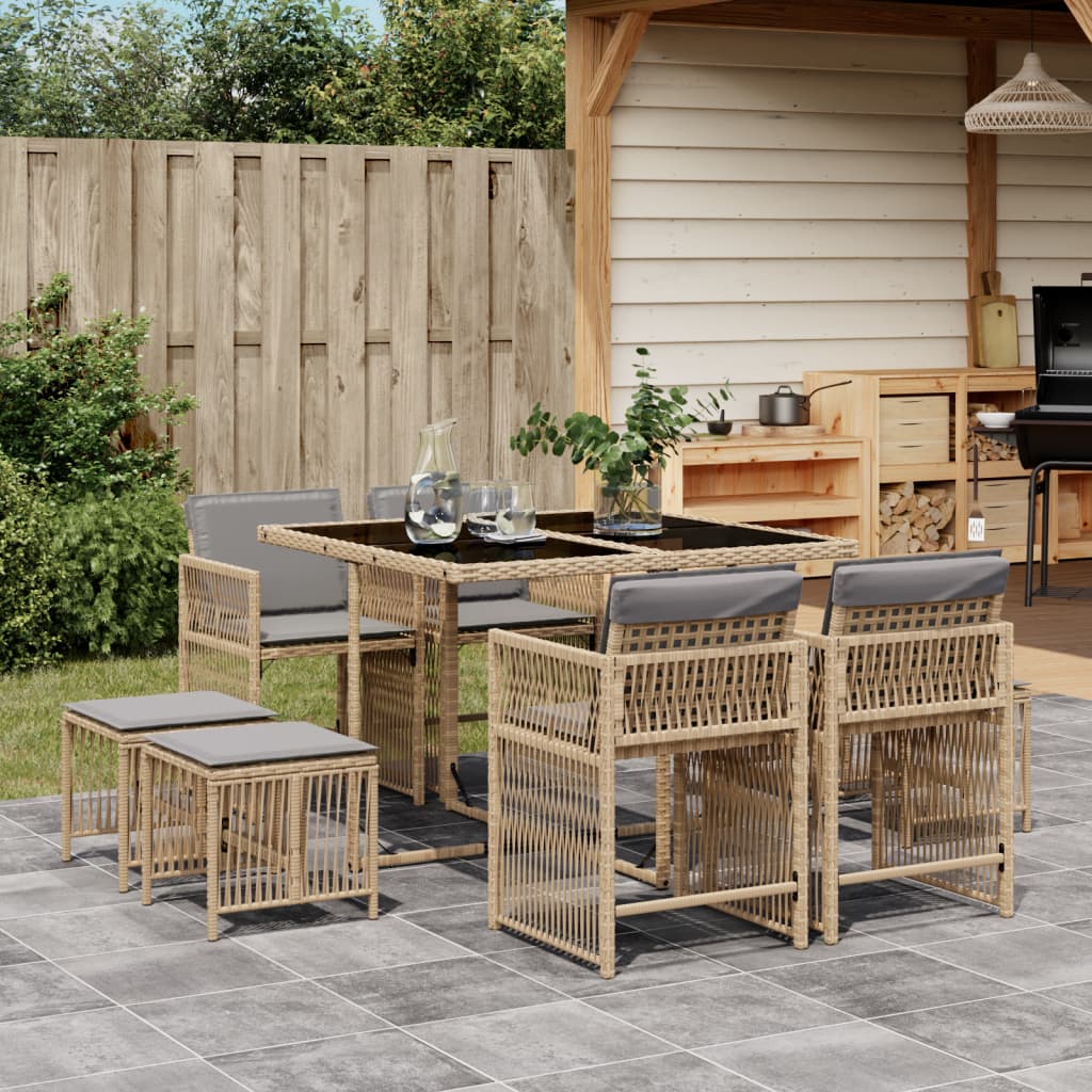 17-delige Tuinset met kussens poly rattan beige